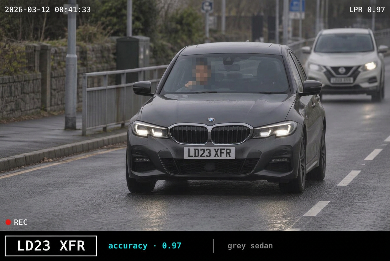 Illustrative ANPR capture of a vehicle on a commute route